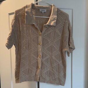 Evereve Taupe Knit Button-Up Top